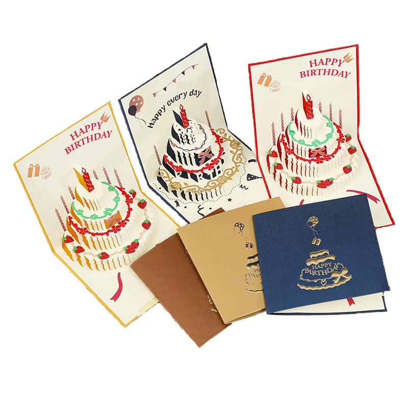 Качественная оптовая продажа креативная полая 3D всплывающая штампованная поздравительная открытка для торта на день рождения