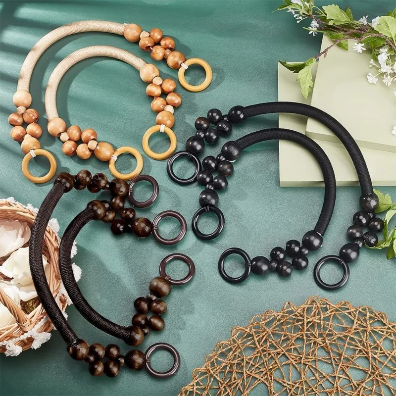 hot sale Wooden Beaded Replacement Purse Bag Handles,Nylon Rope Purse Straps for DIY Crochet Bag Making