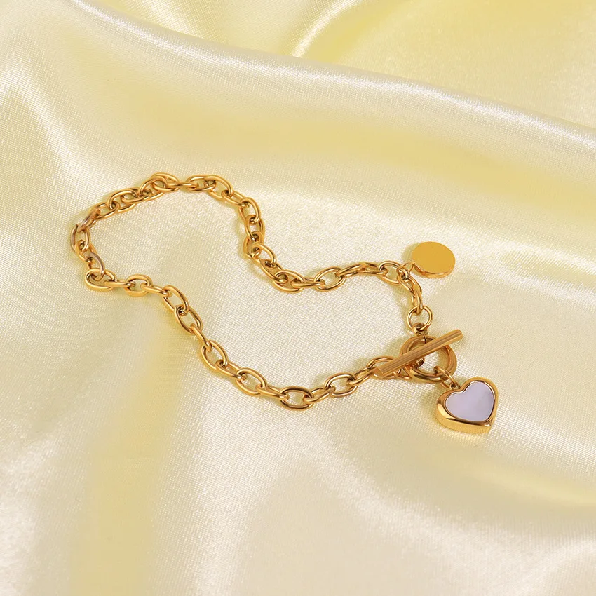 Love Heart Friendship Bracelet Necklace Sets Women Gift Stainless Steel Engagement Wedding Party Chain Bracelets Toggle Clasp