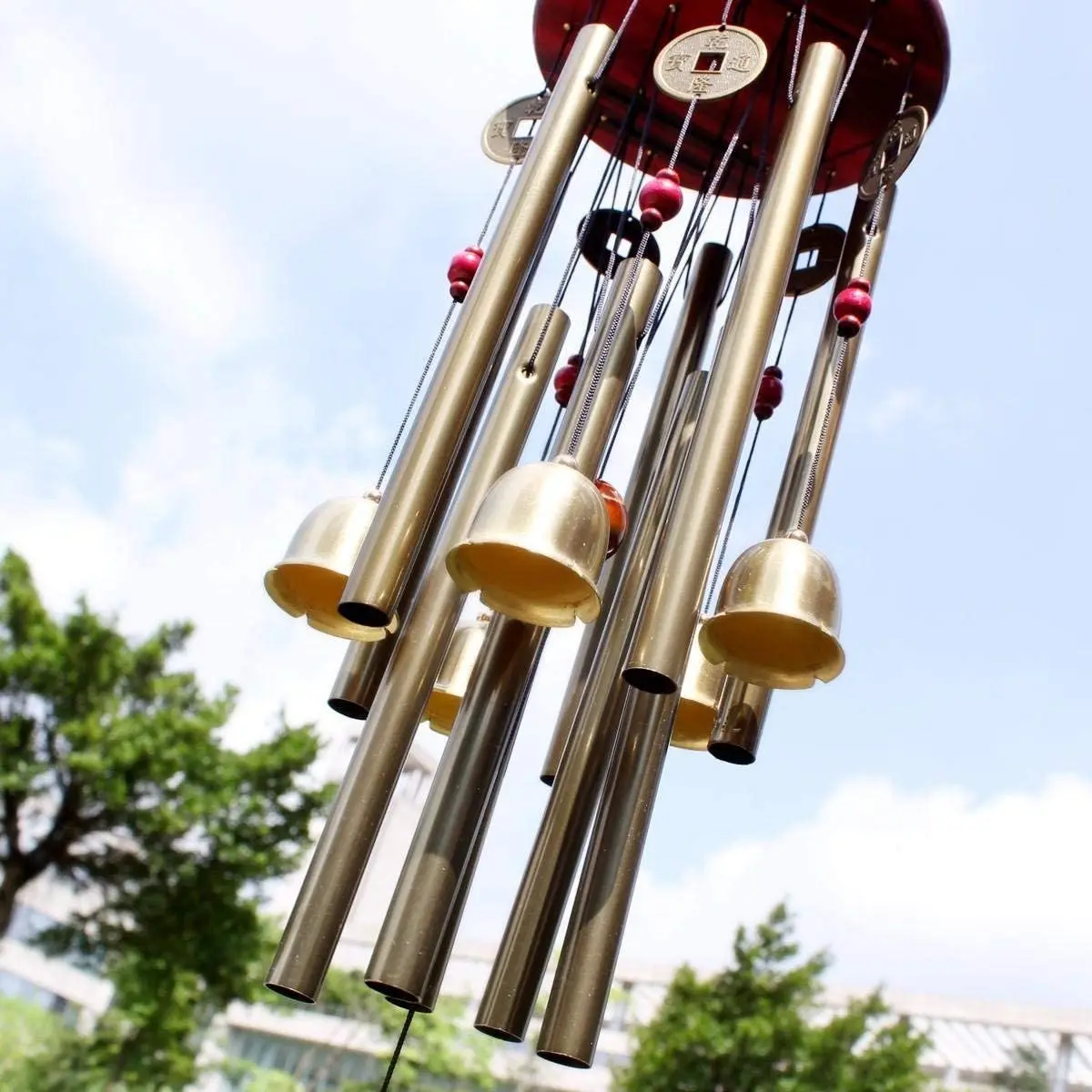 Chinese Traditional Amazing 10 Tubes 5 Bells Bronze Yard Garden Outdoor Living 85cm Wind Chimes