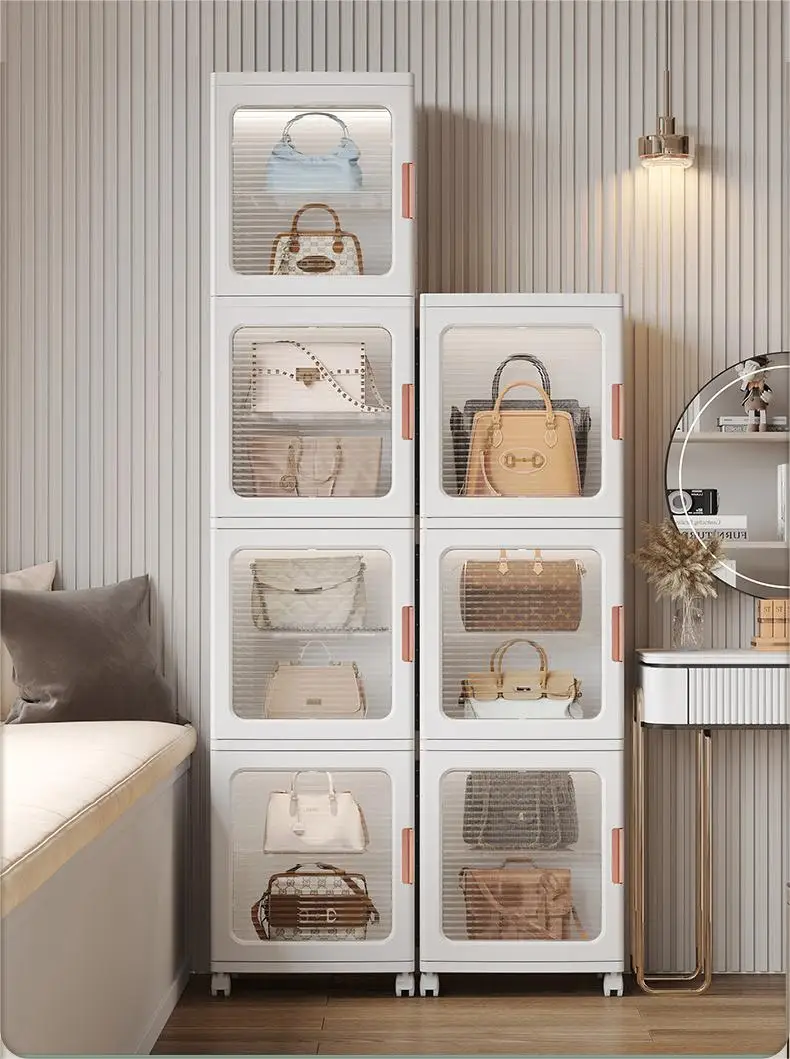 High Quality Rolling Home Storage Organizer Cabinet Bag Sneakers Display Cabinet Foldable Plastic Storage Cabinet with Wheels