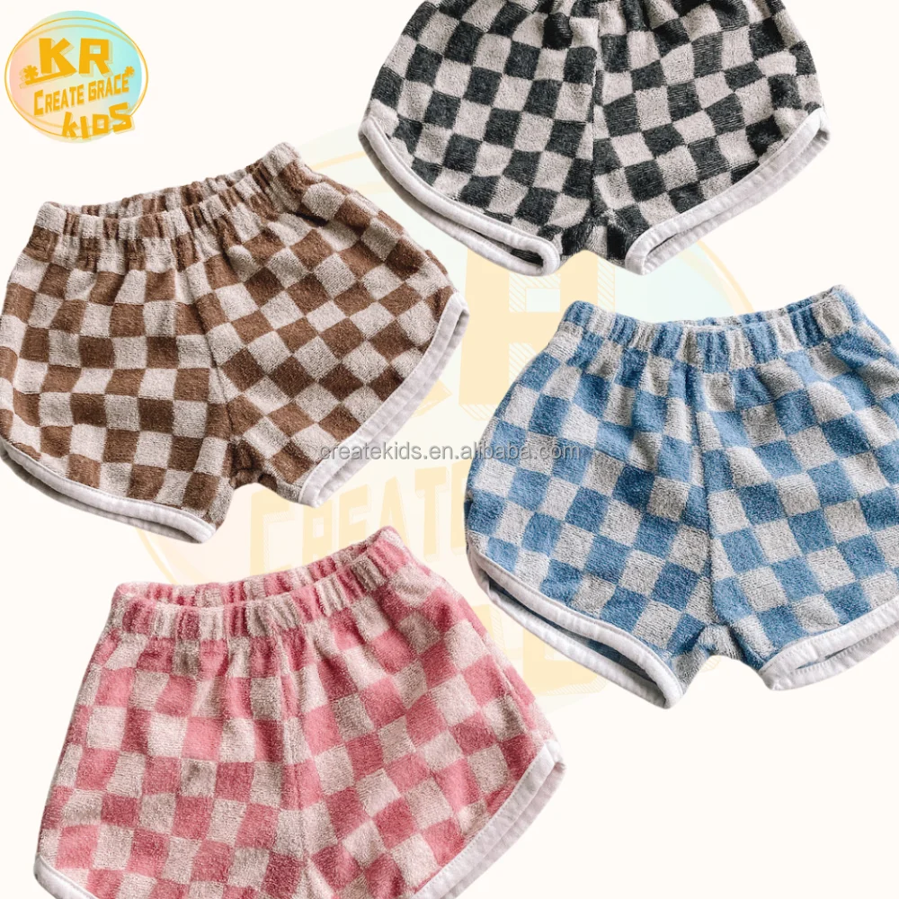 Лидер продаж милые клетчатые унисекс детские мягкие нейтральные махровые шорты для мальчиков и девочек на лето