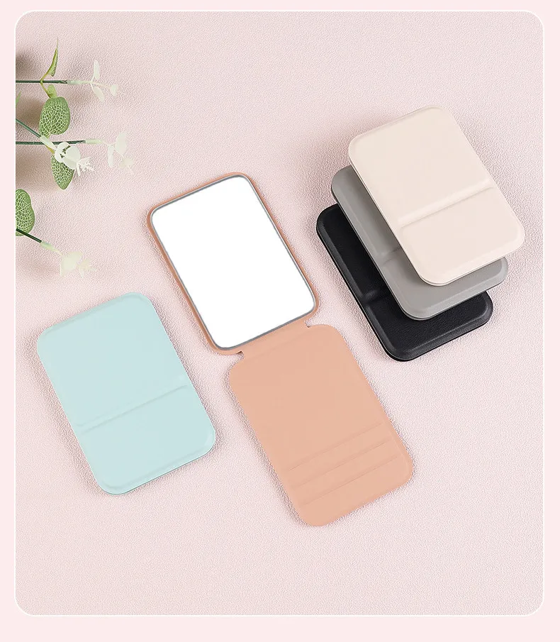 Handheld PU Leather Case Cover Rectangle Portable Compact Pocket Folding Simple Mini Desktop Makeup Cosmetic Mirror