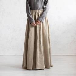 Women Hijab Skirt Flax Islamic Clothing Pure Linen Muslim Clothes