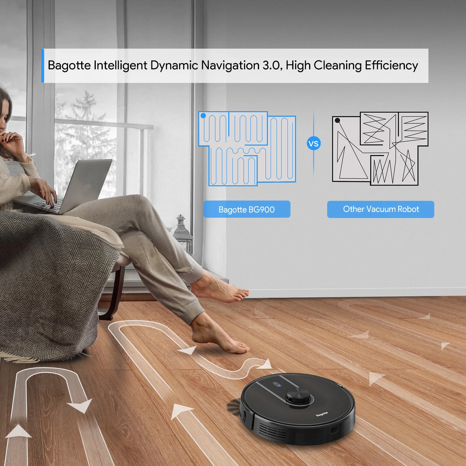 
Bagotte BG900 4in1 Industial Lidar Wifi Autonomous Automatic Sweeping Cleaning Machine Robot Vacuum with Alexa 