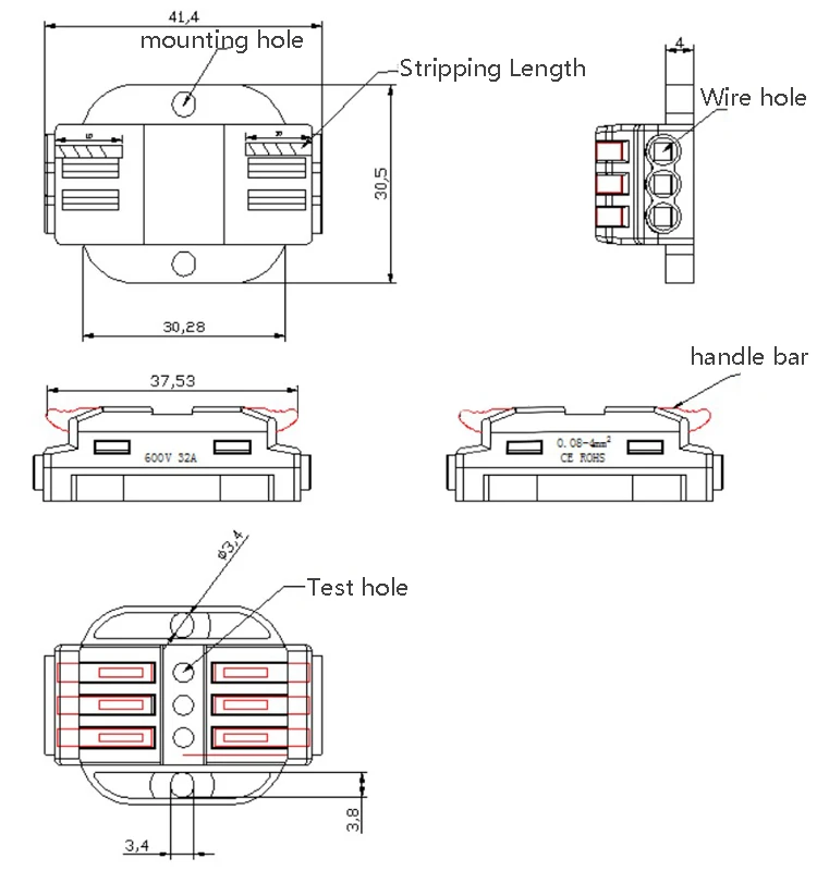 kv223 fixable fast wire connector 3 input 3 output compact push in quick connect terminal