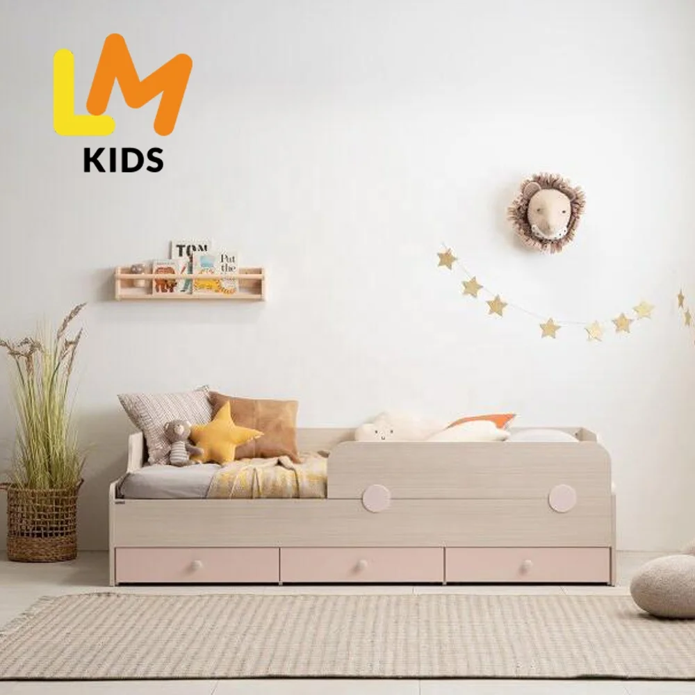 LM KIDS New Zealand Pine Can Be Customizable logo Bedroom High Quality Modern Design Children Storage Beds