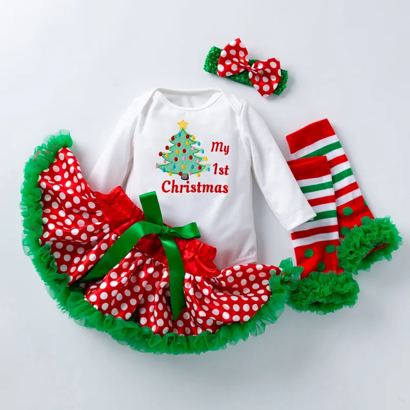 RTS new style newborn my first christmas tutu set baby girl clothing  cute 4pcs baby clothes christmas outfit for girls