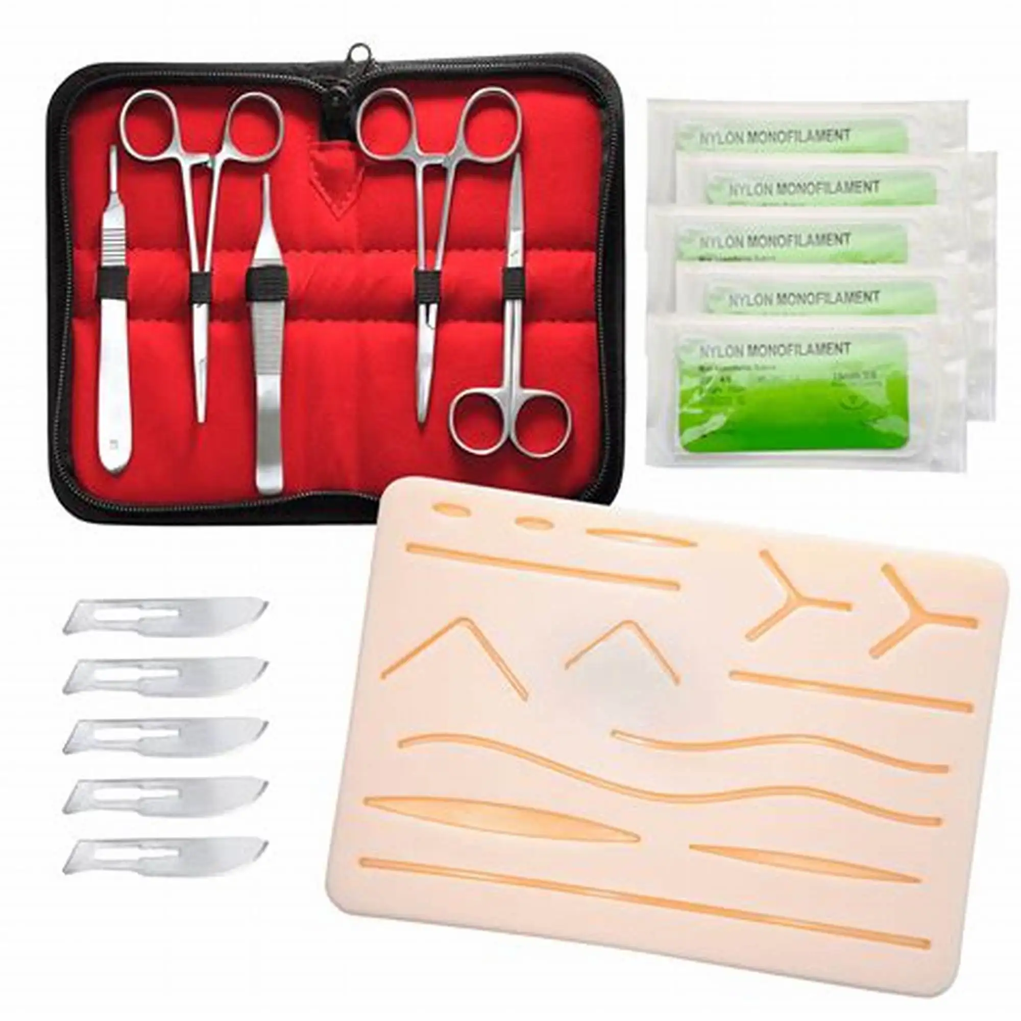 19 Pieces Suture Practice Kits (Kit De Sutura Para Practicar) For Cutting And Stitching Skin Pad/Surgical Blades/Silk Braideds
