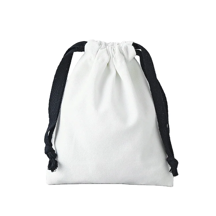Plain White Cotton Drawstring Fabric Bag Custom Logo Canvas Drawstring bag