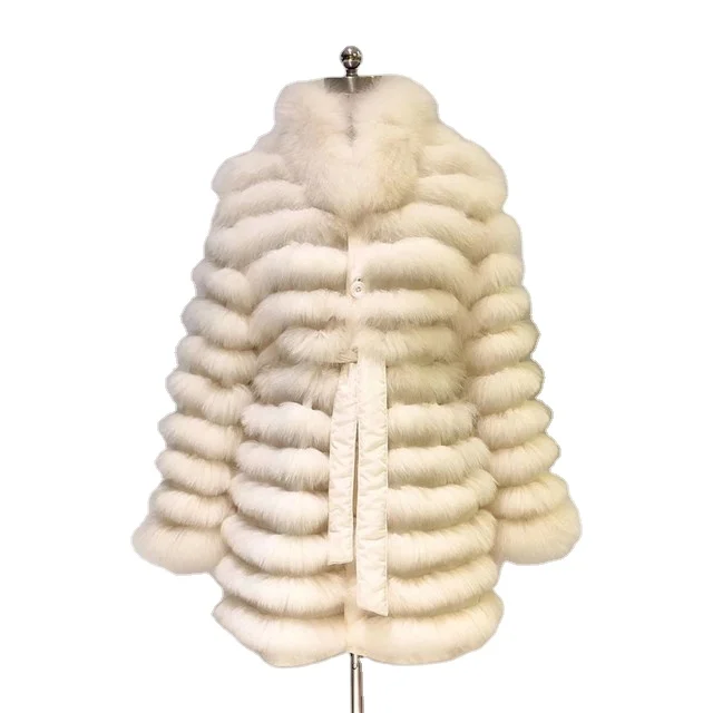 New product Winter women coat fabric reversible detachable fox collar top quality zigzag sewing  plus size fox fur coat women