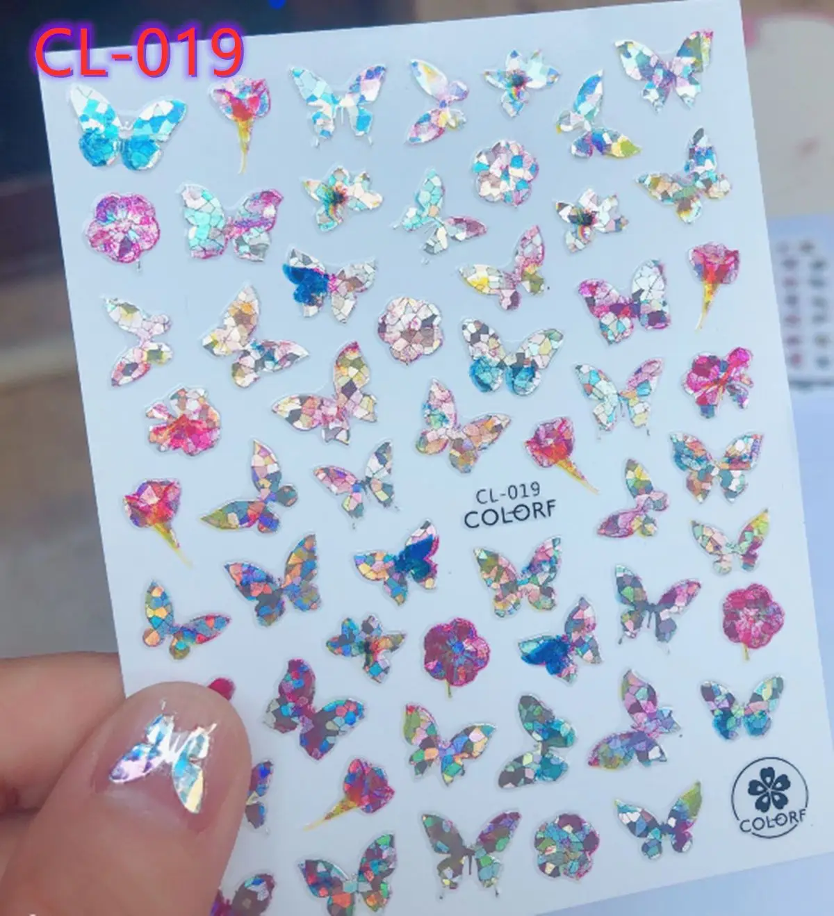 CL001-027 Cross-border E-commerce Little Red Book Hot Style Laser Butterfly New Style Nail Sticker Colorful Nail Sticker