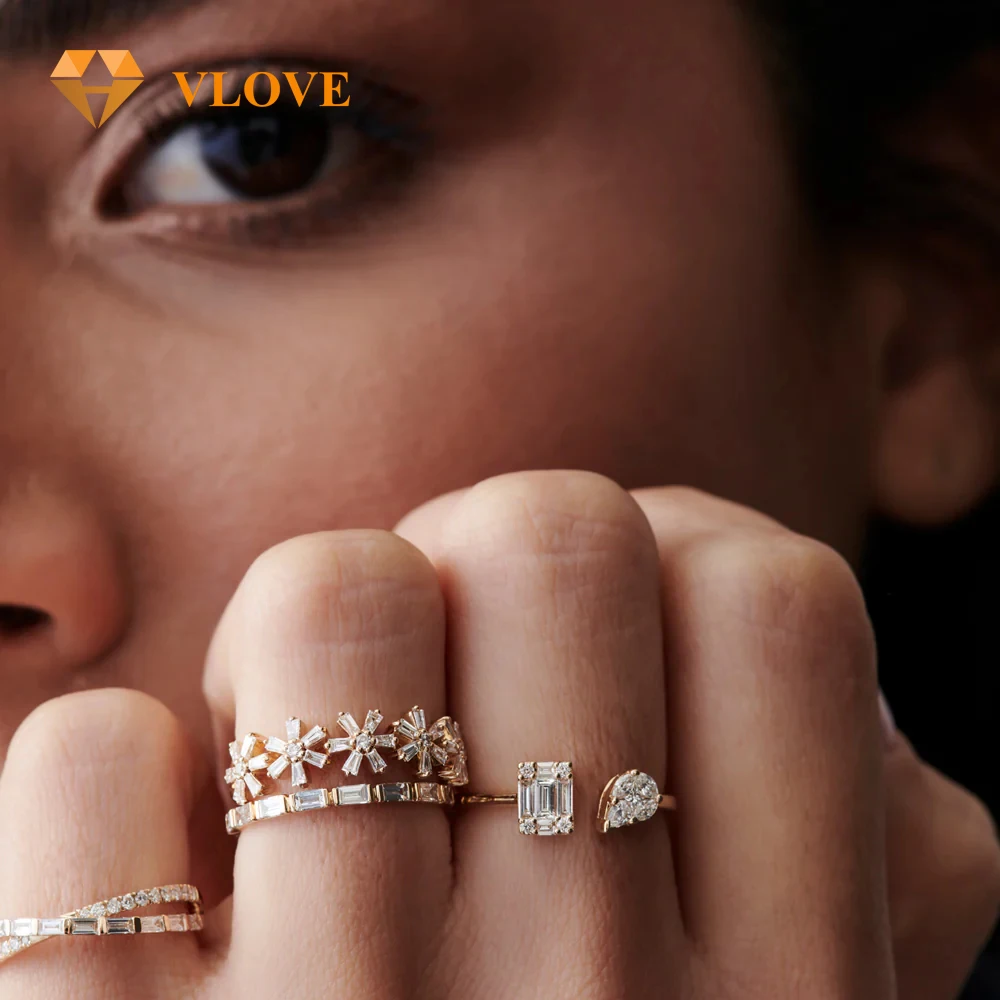 VLOVE New Design Jewelry Diamond Rings Jewelry 14k Gold Illusion Setting Diamond Toi et Moi Ring
