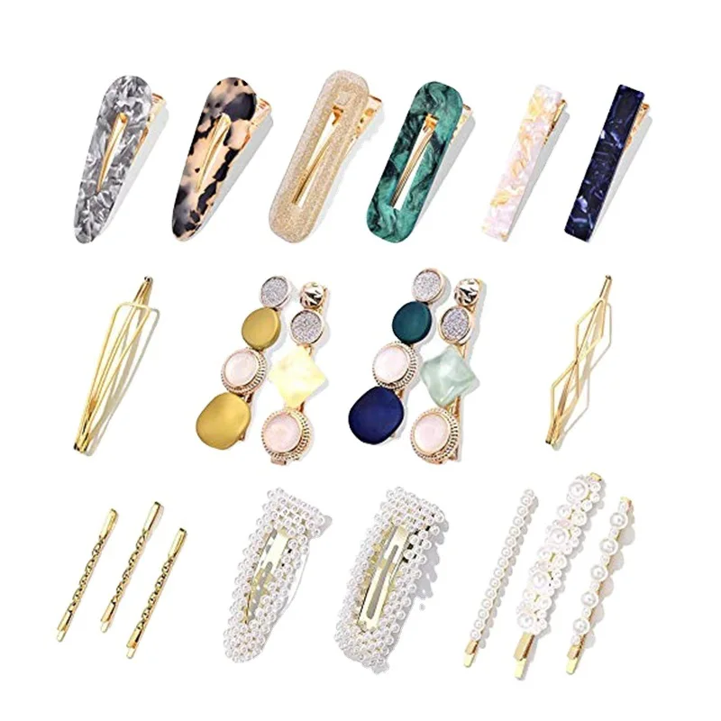 Amazon Hot Selling Pearl Hair Clip Set  For Girls Baby  Acrylic Acetate Hairpin Combination Hair Accessories (8Pcs)