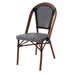 Black White French Style Modern Patio Restaurant Set Furniture Outdoor Cafe Bistro Rattan Chair