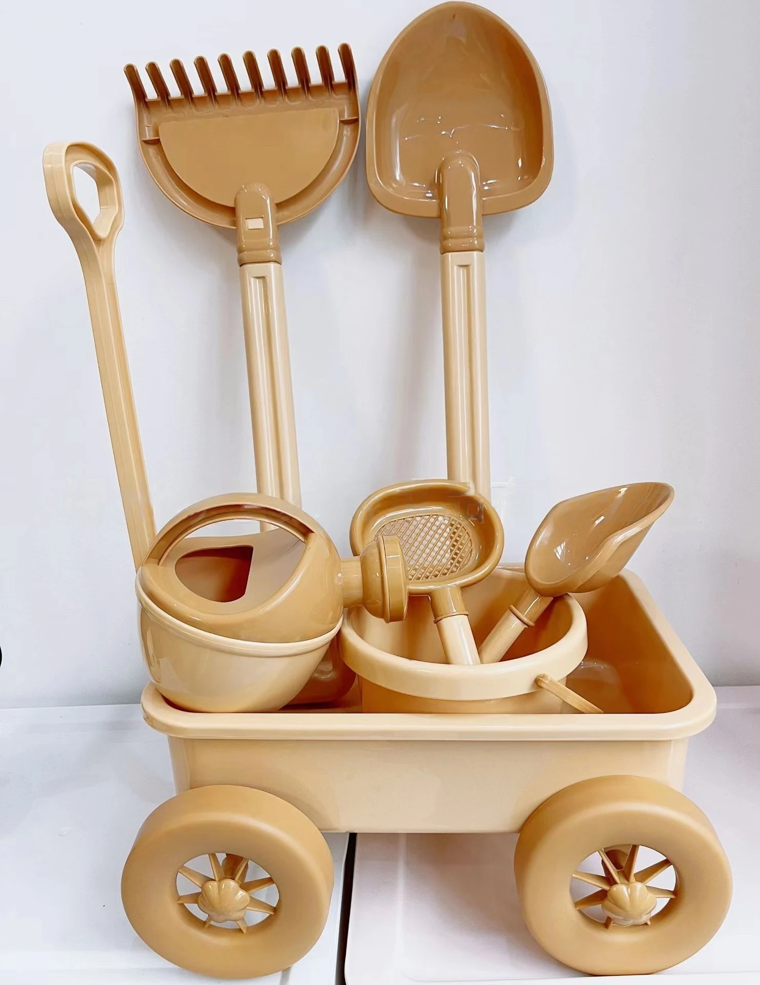 INS HOT 7PCS Soft Glue Beach Toy Summer Outdoor Accessories Bucket Shovel Sand Digging Tools Kids Beach Toys Cart Set