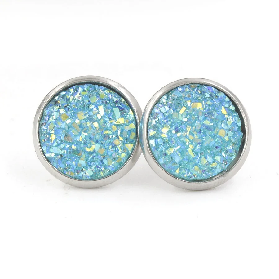 
Wholesale 12 mm Stainless Steel Resin Vug Earrings Star Studded Ears Druzy Earrings 