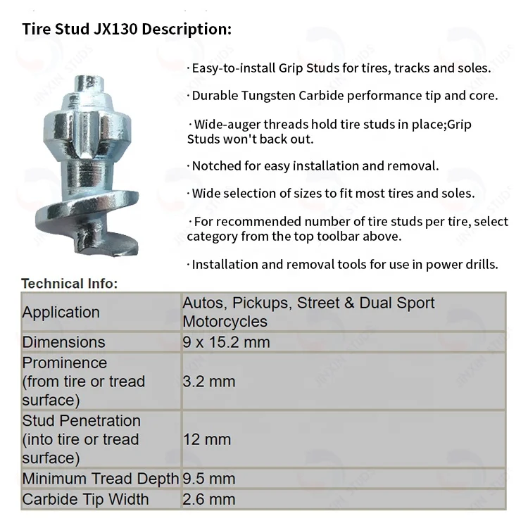 Car Wheel Tire Stud Screws Snow AntiSlip Tire Spikes JX130 screw spike for Winter