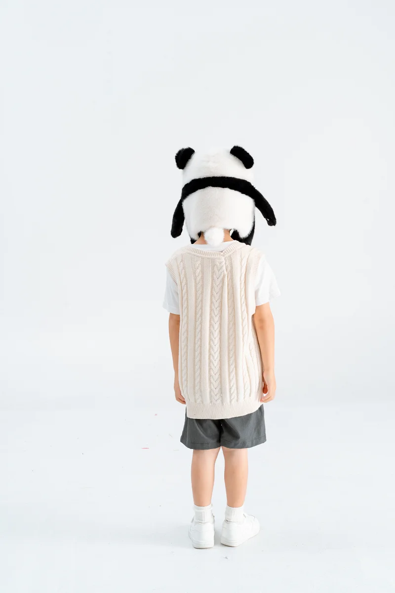 Wholesale cute stuffed animal head hats stuffed animal panda plush hats kids winter