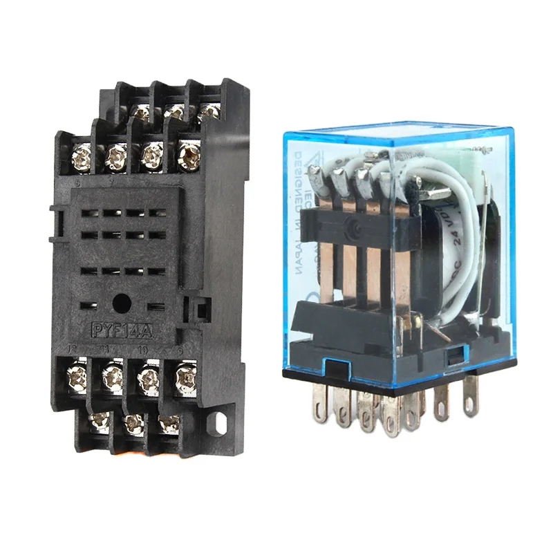 Intermediate Relay HH54P MY4NJ Micro Small Electromagnetic Relay AC/DC 12V 24V AC110V 220V 380V With 14 pins Socket base PYF14A
