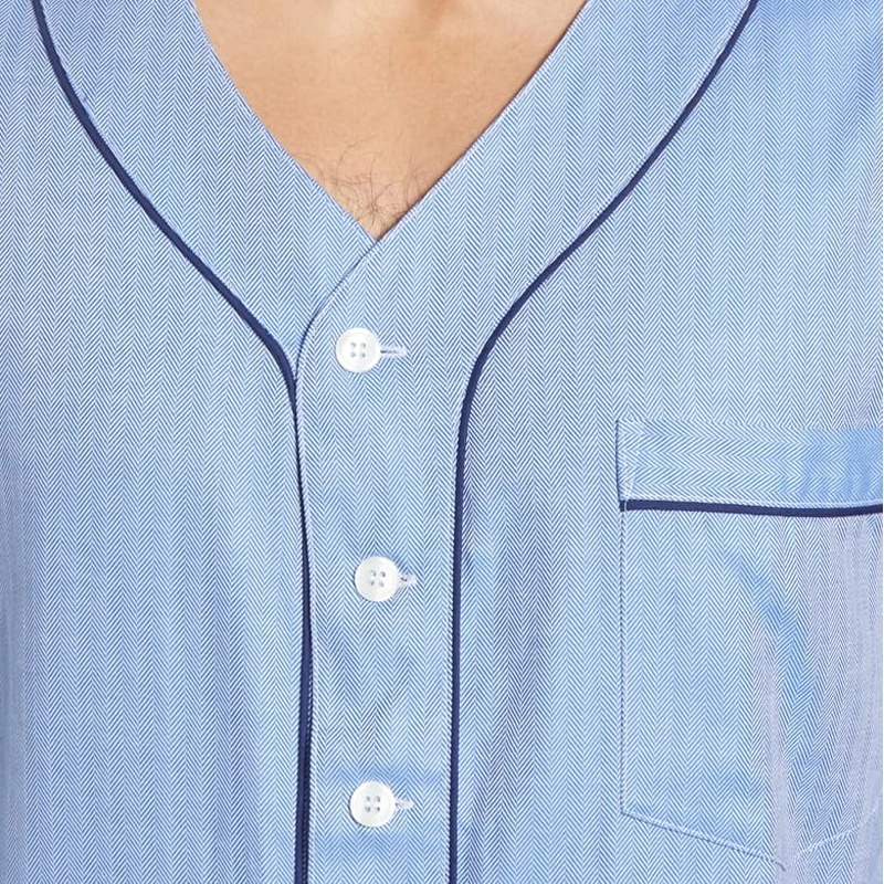 
MGOO OEM Light Blue Long Sleeve V Neck Button Front Pajama Nightshirt for Men 