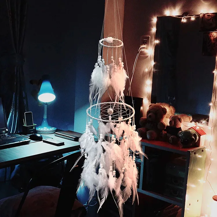 Vintage dream catcher feathers creative diy dream catcher with light for home decor