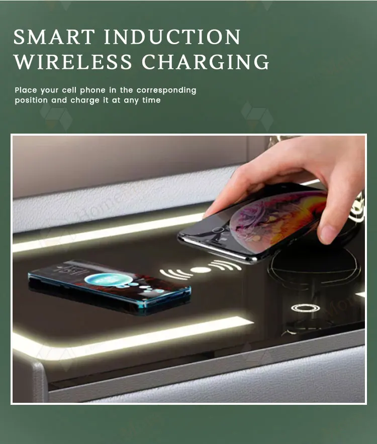 Luxury Mini Gun Safe Lockers Smart Bedside Table Wireless Charger LED Nightstand Gun Safe Box Fingerprint