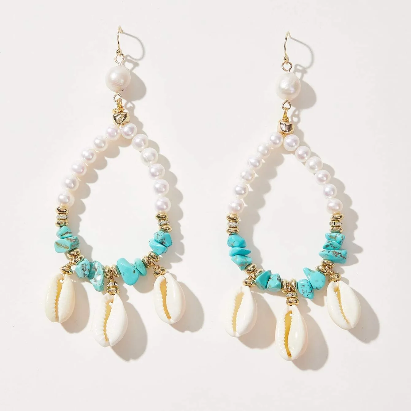 Heart pearl earring Shell Earring With Turquoise Stone Faux Pearl Dangle Fresh Water Pearl Drop Earrings For Women