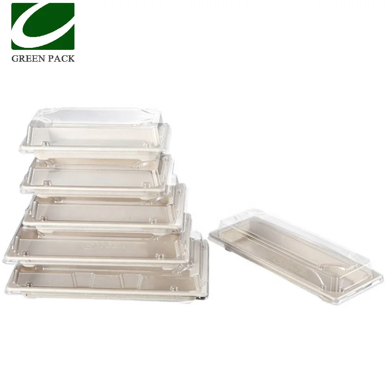 Fresh Natural Pulp Sugarcane Bagasse Biodegradable Pulp Sushi Tray With Anti-Fog Lid