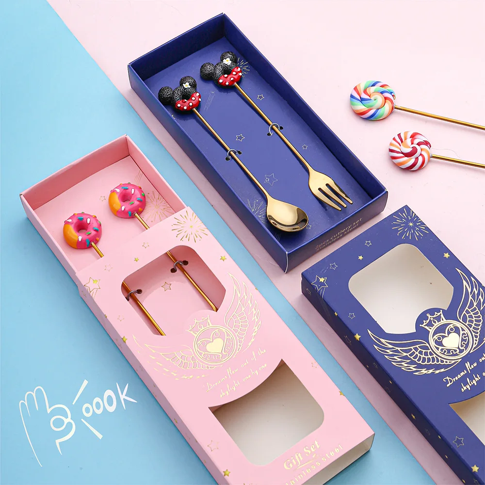 Stainless Steel Donuts Candy Shape Coffee Spoon Ice Cream Dessert Fruit Golden Fork Mixing Sugar Tea Spoons