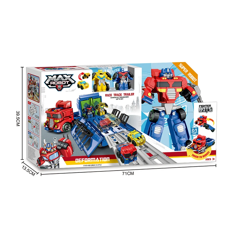 ENJOYSTAR Catapult Rail Folding Truck With Changing Mini Car Red Multi-function Ejection Trans-formers Trailer Robot