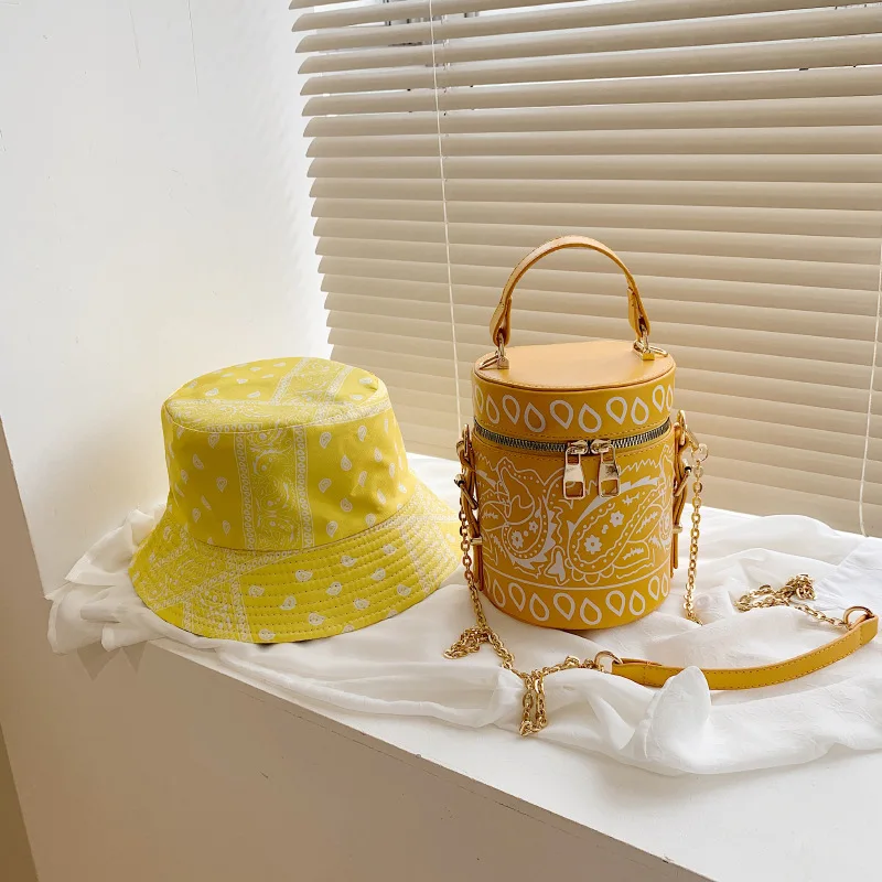 Hot Selling Bandana Bucket Purses 2021 Luxury Handbags For Women Purse And Hat Set Ladies Hand Bags