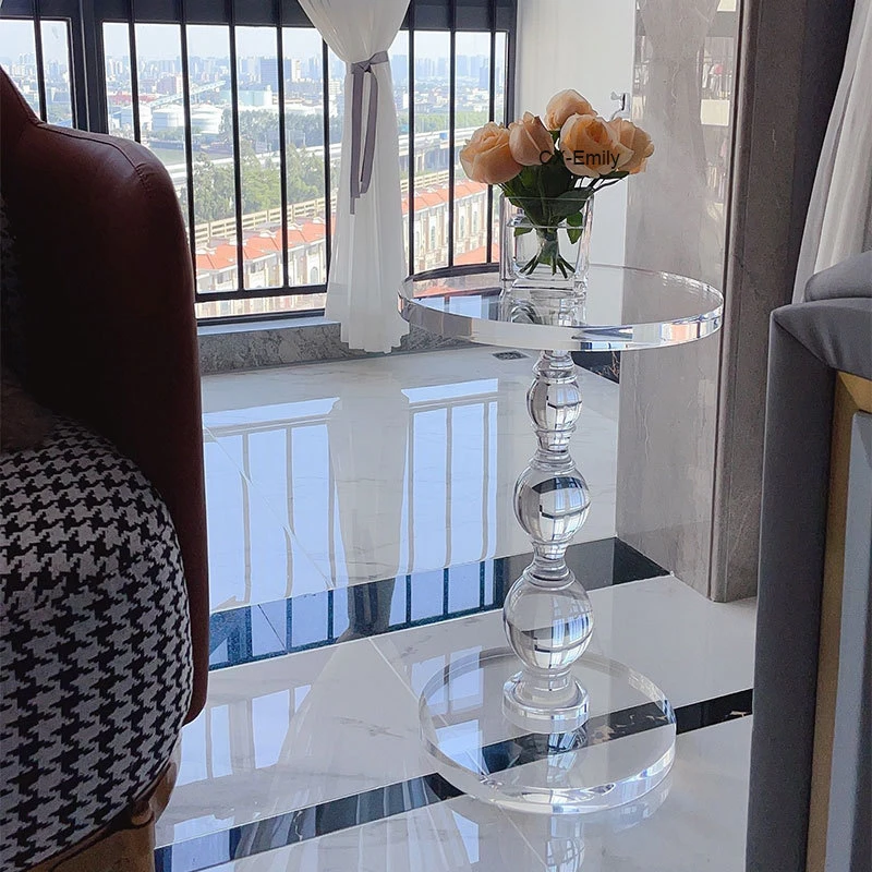 Full Transparent Acrylic High-end Coffee Table Classic Living Room Tea Table Round Acrylic Side Table