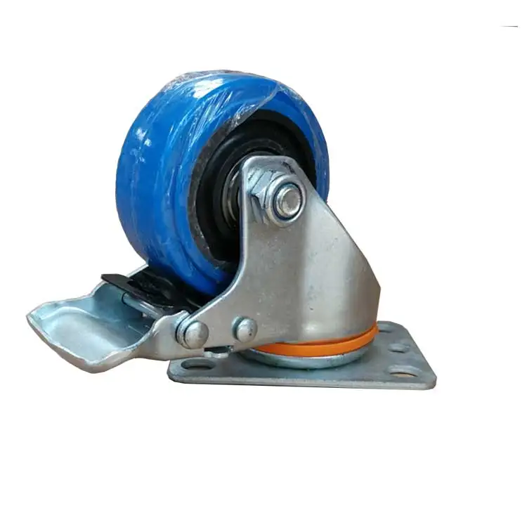 
5 inch industrial Blue elastic TPR rubber swivel caster wheels with roller bearing 