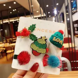 Unique Christmas Snowman hairpins gifts 5pcs/set Cute elk deer hair clips Santa Hairgrips Set for Children