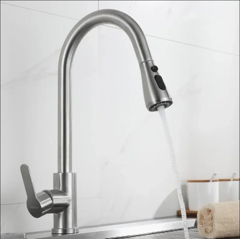 stainless steel 304 flex pull out two function Single handle Kitchen Faucet with quick connection