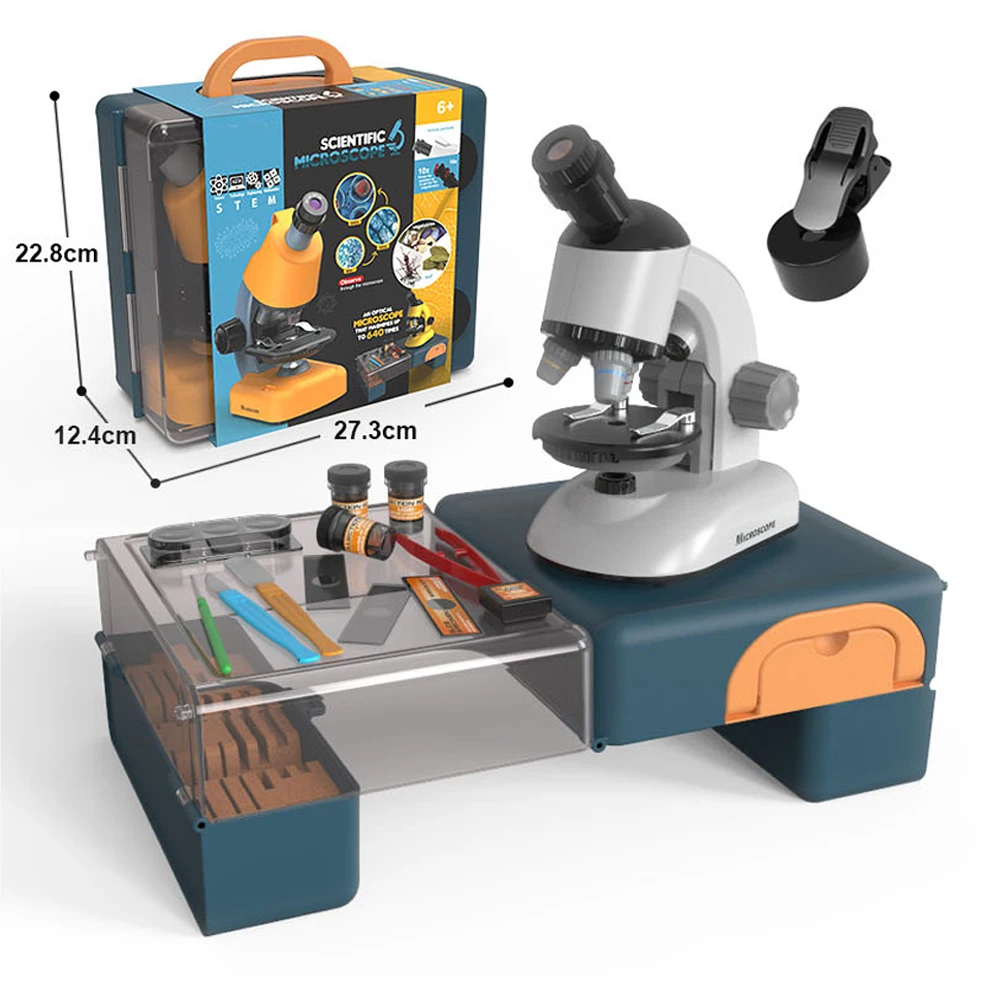 Science Toys Microscope for Kids, STEM Microscope Educational Toy Science Kit with LED Lights, 100x, 400x,1200x Magnification