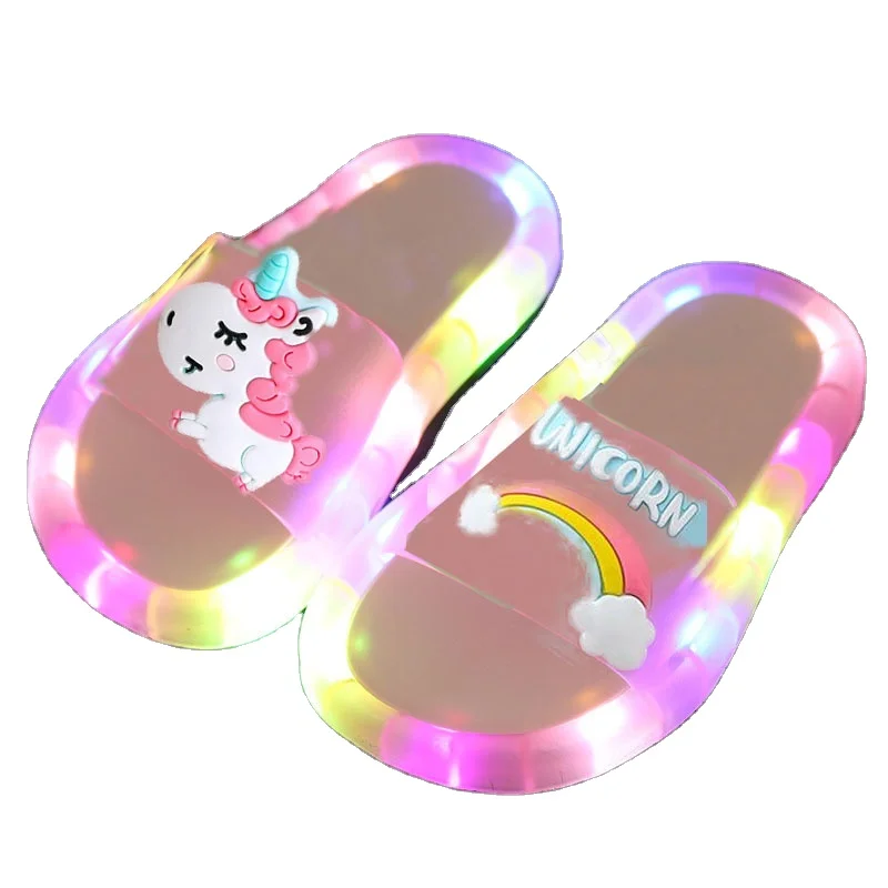 2021 kids Slippers Children Unicorn LED  Baby Sandals Kids Shoes for Girl Boys Light Up Shiny Shoes