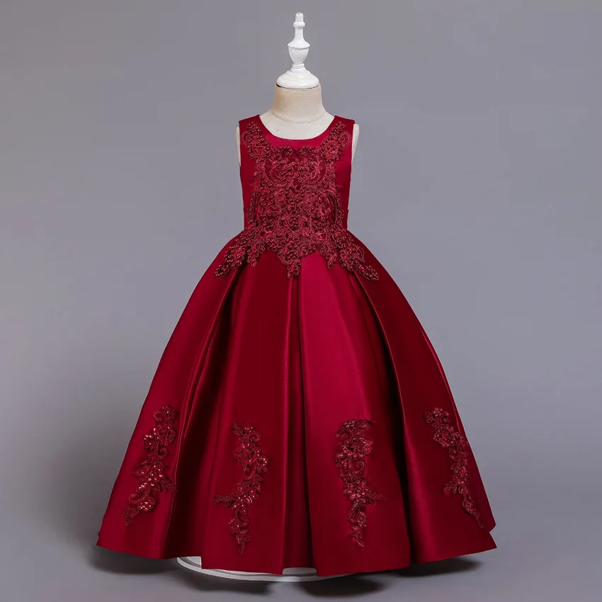 2055 Princess Girls Dress For Wedding Kids Formal Pageant Gowns Baby Maxi Satin Frocks