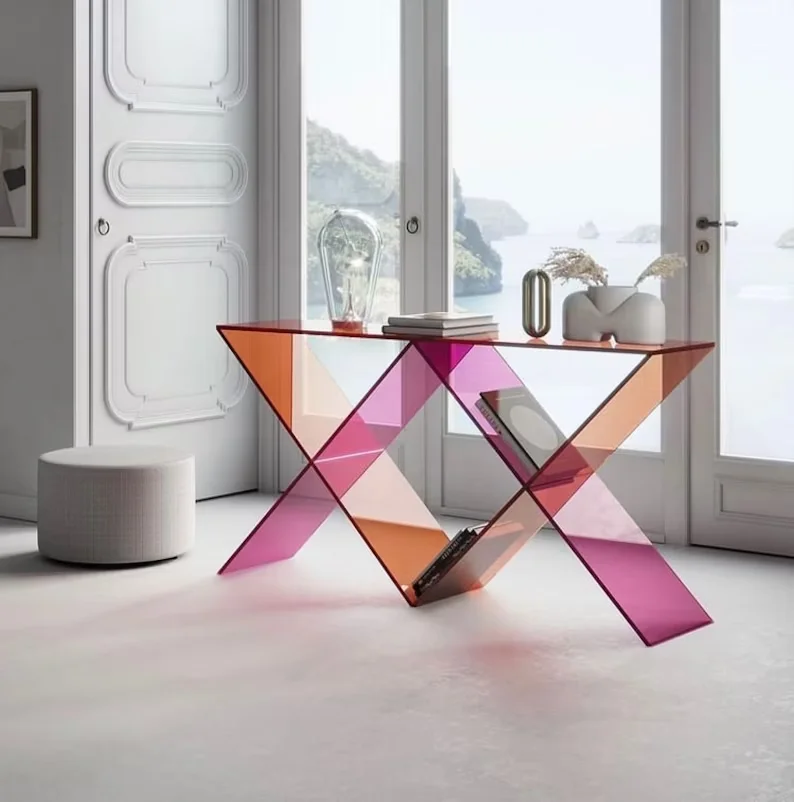 Acrylic Display Rack customized design plexiglass iridescent side table Color Nordic Colorful Morden shop acrylic riser