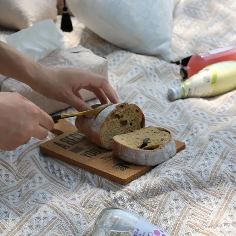 Boho Style Cotton Picnic Rug Waterproof Sand Water Resistant Picnic Mat with Hand Made Tassel Strap