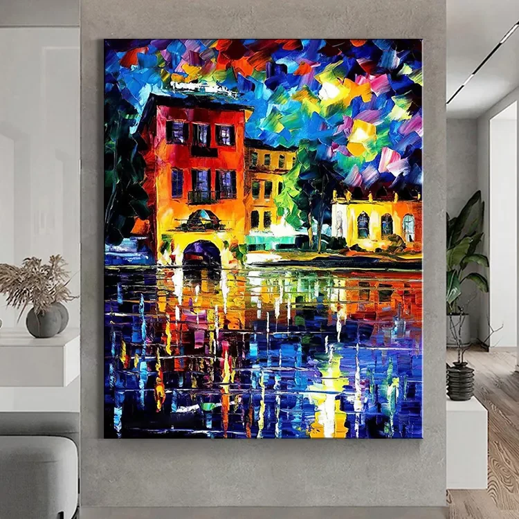 Oil painting door high quality handmade city scape wall art scenery canvas paintings acrylic landscape paintings for wholesale