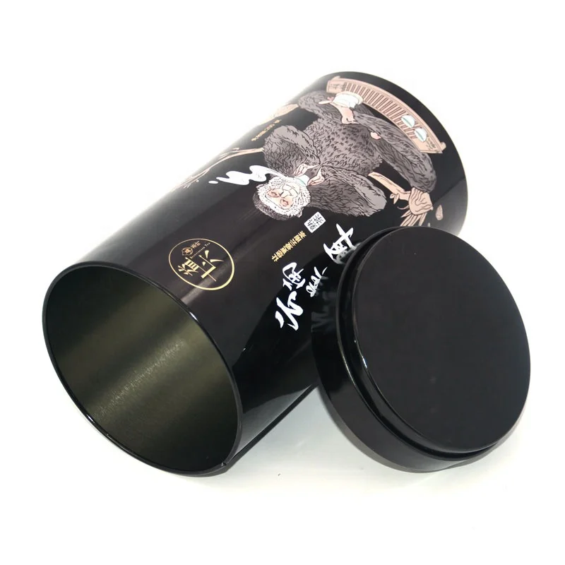 Round coffee tins black tea tin packing box for tea bag packing tea tin custom coffee storage metal can