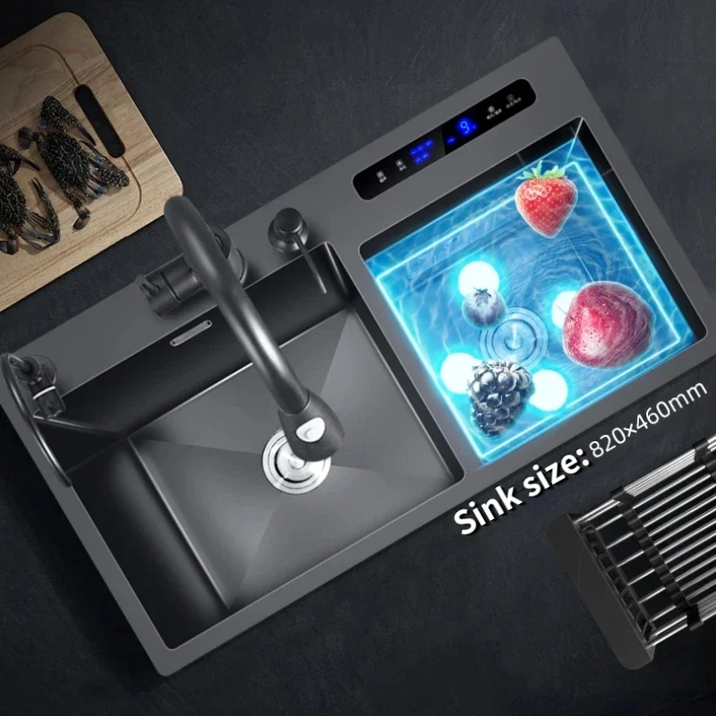 Ultrasonic Large Sink Multifunctional Table Board Kitchen Sink Stainless Steel Wash Basin Sink Smart Fruit and Vegetable Washer
