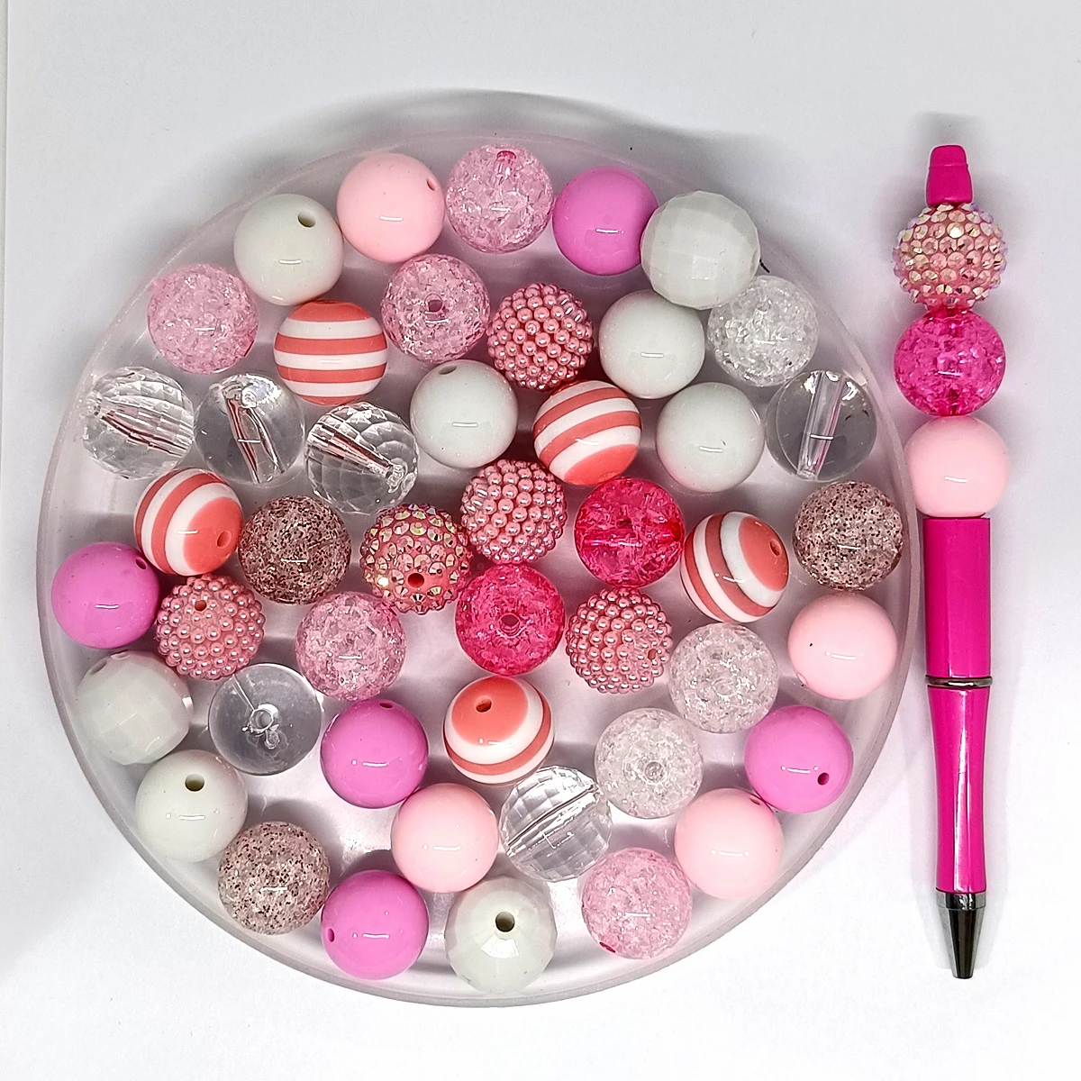 50pcs/Bag Acrylic Bubblegum 20mm Round colour Beads Pen Set DIY keychain phone chain jewelry making Accessories