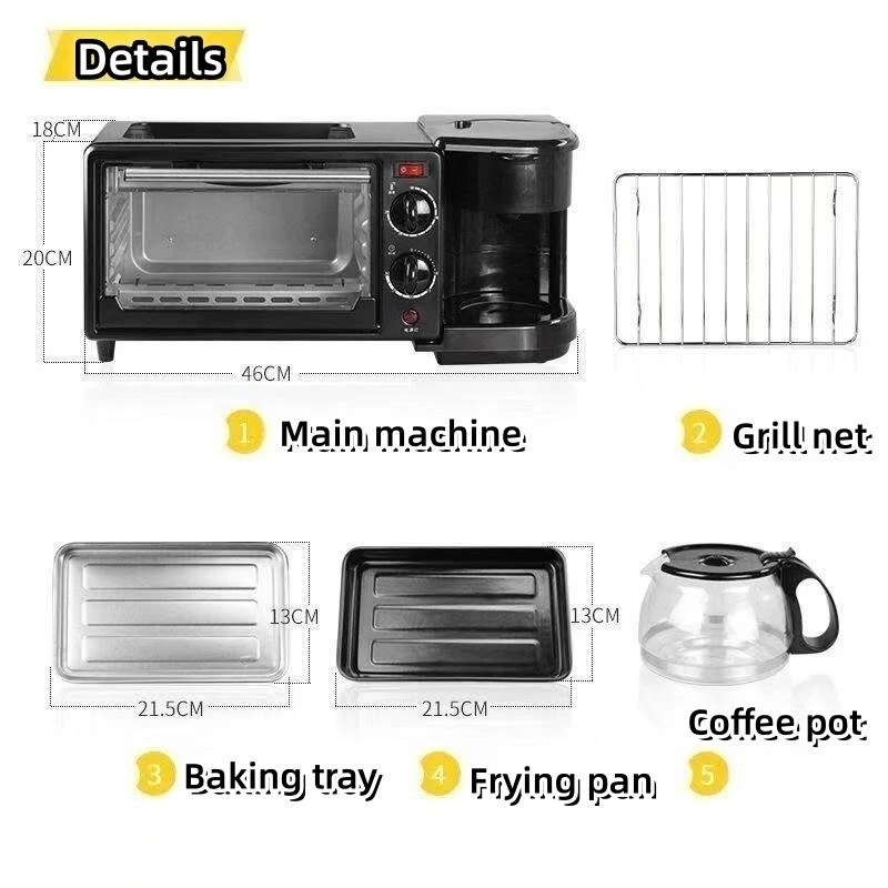 Factory 3 in 1 Home Breakfast Maker 9L Set Egg Cake Maker Crepe Baking Machine 3 in 1 Breakfast Makers with Oven Pan Coffeepot