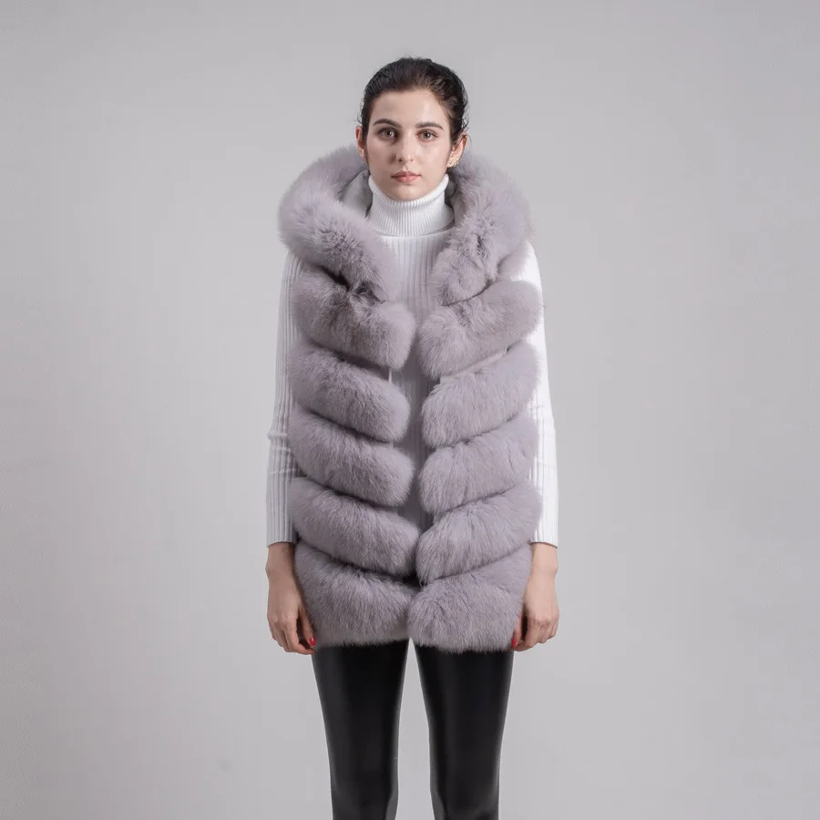 QIUCHEN FREE SHIPPING New arrival full pelt plus size vest high quality thick foxmongolian fur hooded gilet QC8056