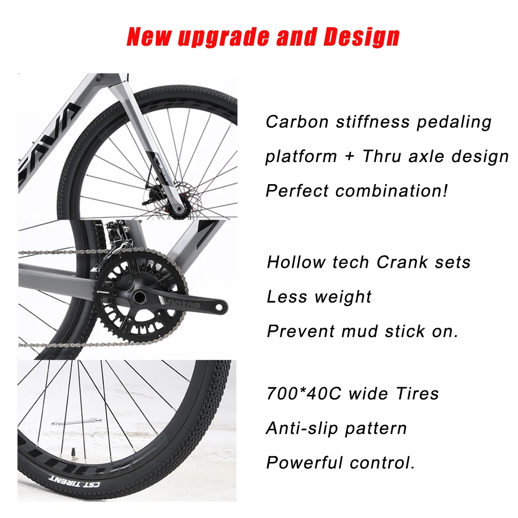 2022 China factory SAVA popular 700C 18Speed carbon fiber frame hydraulic disc brake road bike bicicleta bike gravel bik