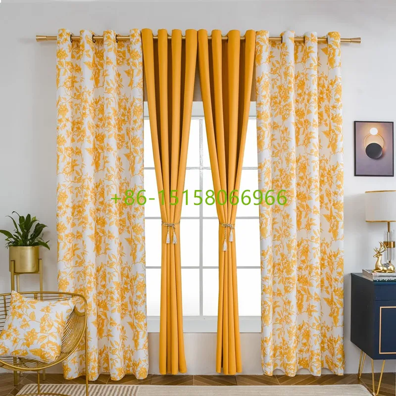 wholesale 5pcs curtain with matching cushion cover black out curtains for the living room luxury home window curtain