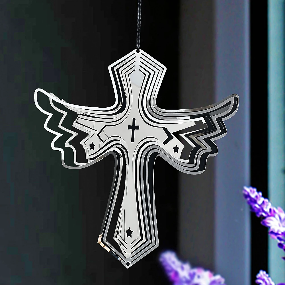 Wing Cross Wind Spinner 3D Stainless Steel Chimes Catcher Parts Home Garden Christmas Hanging Decor